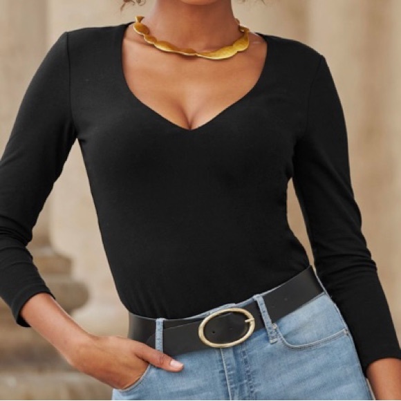Boston Proper Tops - Boston Proper So Sexy black v-neck long sleeve top /tee with rushing on sides.